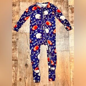 Birdie Bean Bamboo Football Print Blue One Piece Onesie / Romper